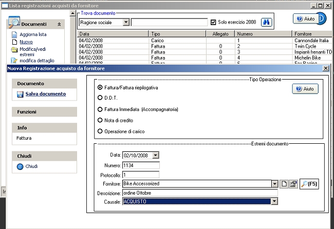 carico magazzino registrazione fattura acquisto