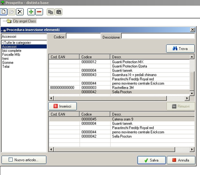 esempio distinta base con il programma V5