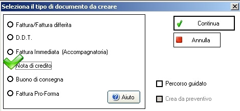 creare una nota di credito creare una nota di credito